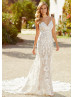 Three Piece Beaded Spaghetti Straps Ivory Lace Tulle Wedding Dress